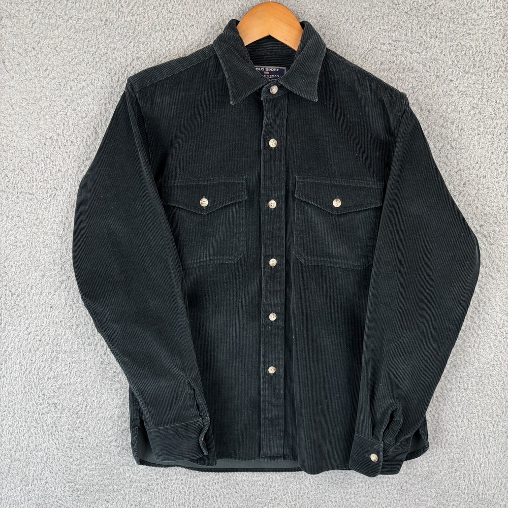 Vintage Polo Sport Ralph Lauren Shirt Women's Medium Hunter Green Corduroy Heavy